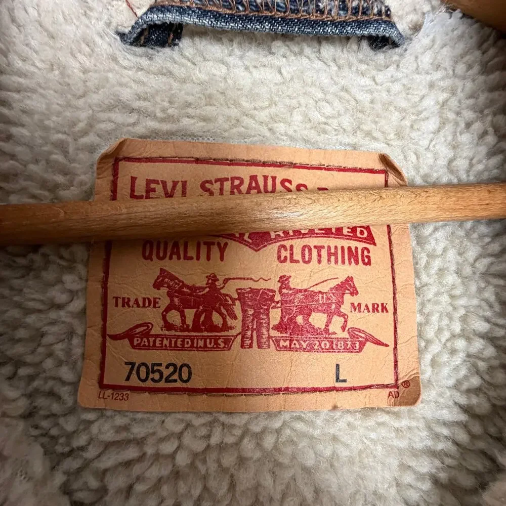 Levis 70520 sherpa lined jean denim jacket‎ trucker Men's size L Large Read